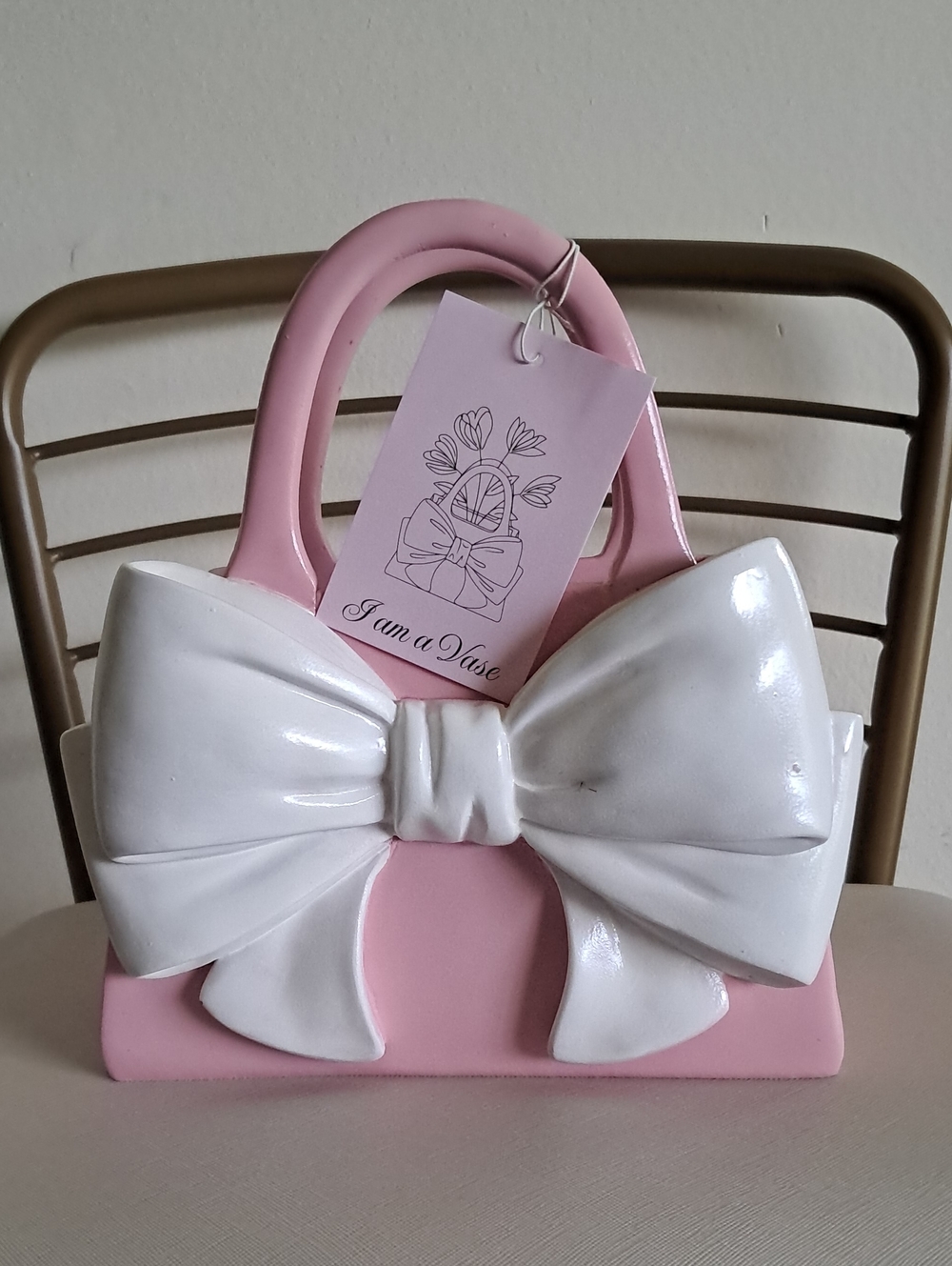 New!Viral Pink Bow Handbag Vase - Decorative Ceramic Accent